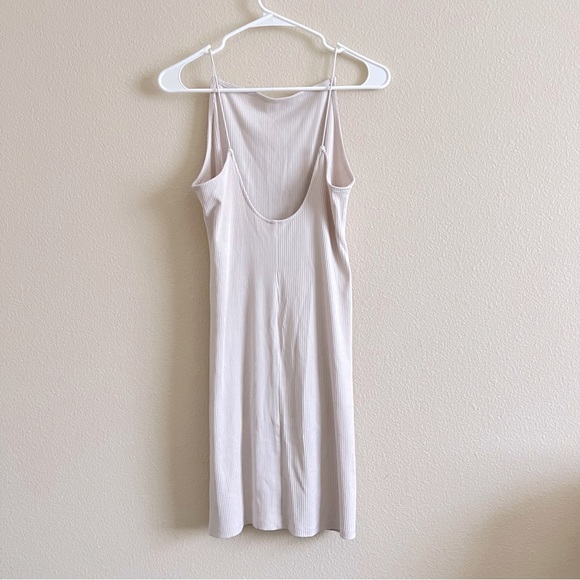 Blush Taupe Square Neck Thin Strap Low Back Bodycon Y2K Dress - Picture 4 of 10